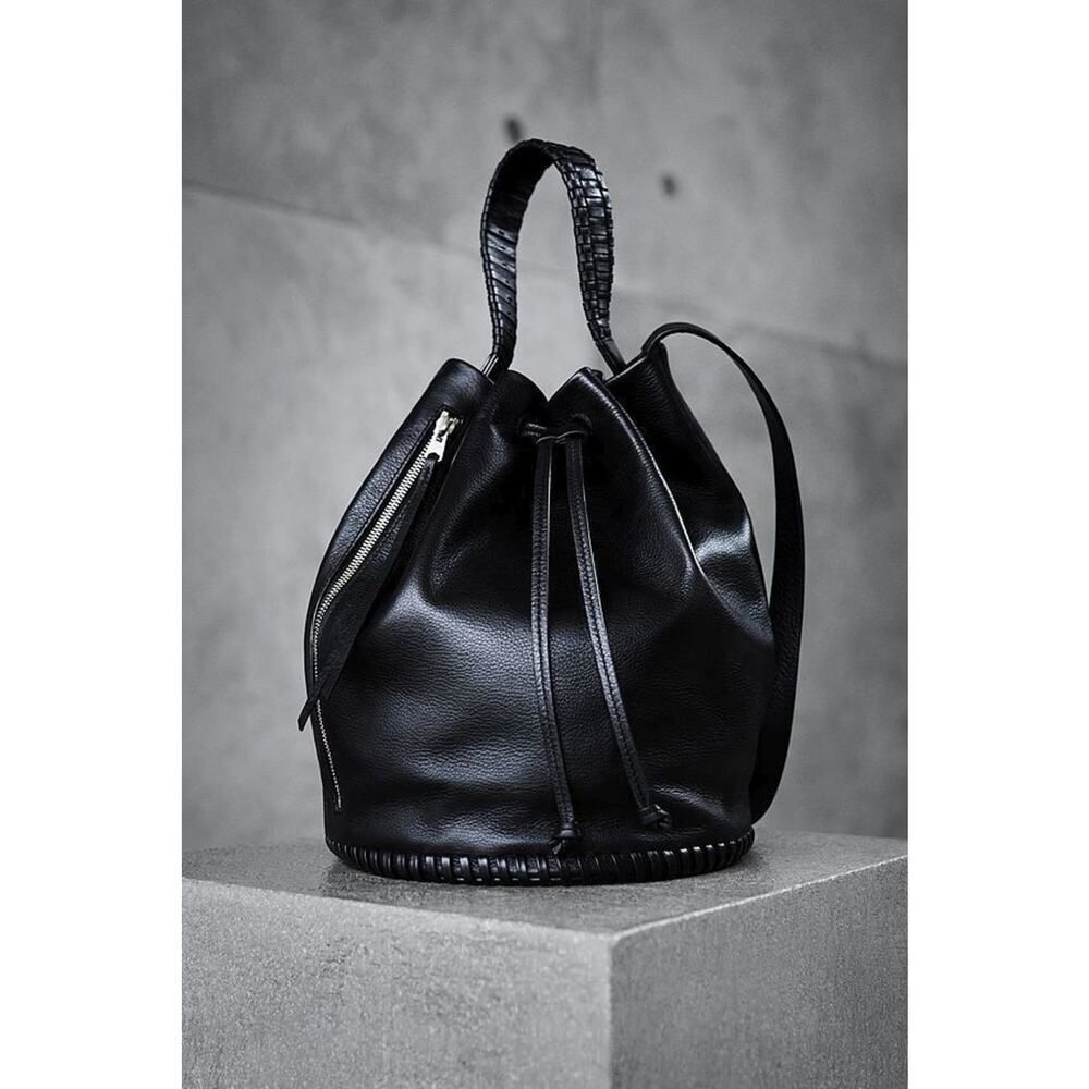 All Saints Black Leather Crossbody Bag with Braided Handle
